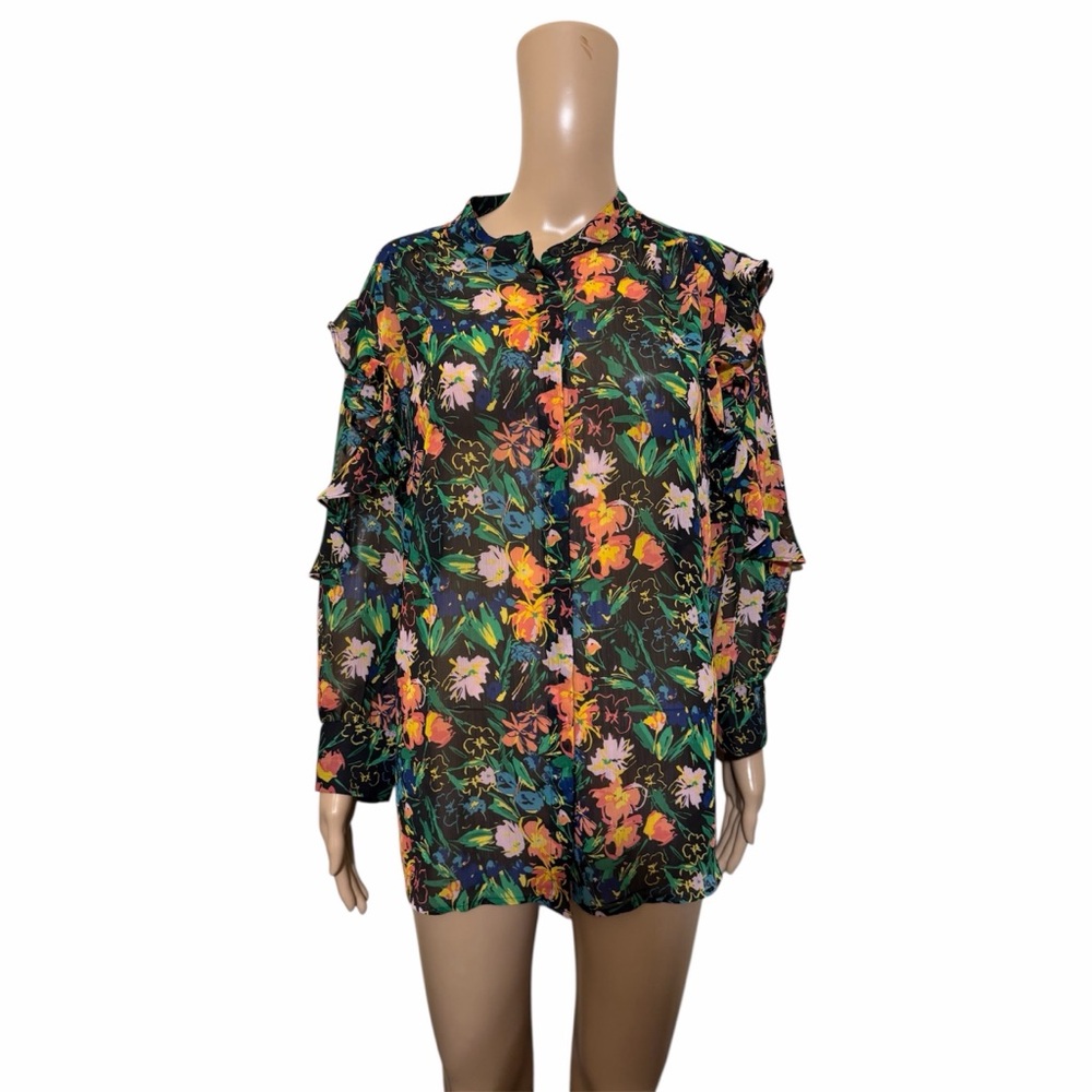 Ted Baker Black and Green Patterned floral Top size 5